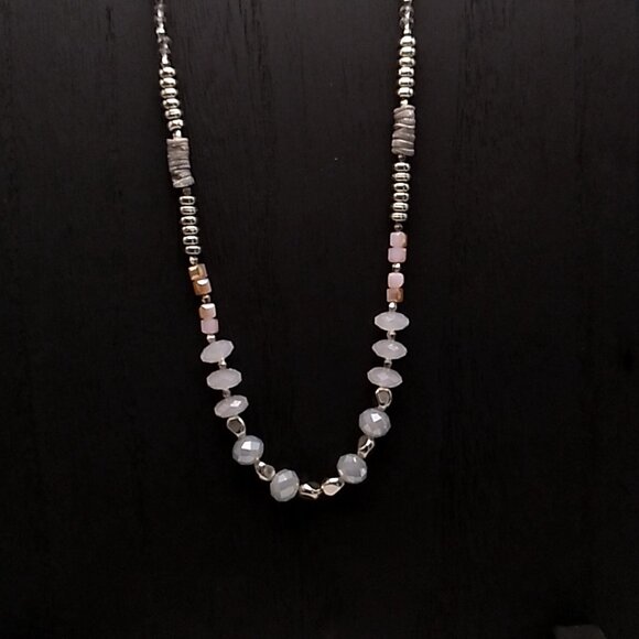 Long Beaded Necklace Pastel Colored Beads Silver-tone Delicate Beaded Chain - Picture 9 of 14